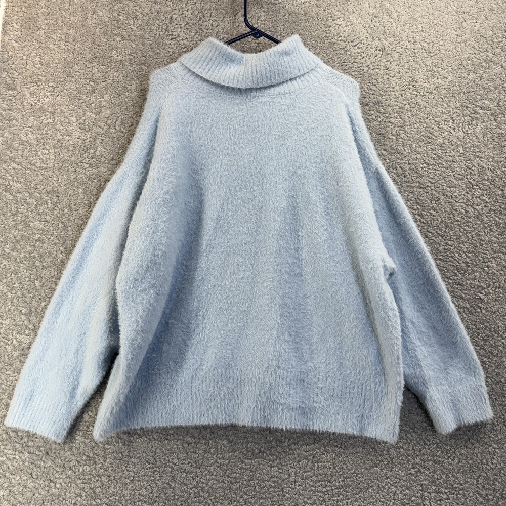 Calia Sweater Womens 2XL Light Blue Fuzzy Mock Neck Pullover Soft Knit Cozy - Picture 3 of 7